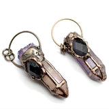 Hexagonal Rose Amethyst Quartz Stone Pendant with Cluster Cap and Oval Eyes Bead