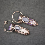 Hexagonal Rose Amethyst Quartz Stone Pendant with Cluster Cap and Oval Eyes Bead