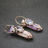 Hexagonal Rose Amethyst Quartz Stone Pendant with Cluster Cap and Oval Eyes Bead