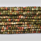 Natural Green Unakite Jasper 2mm Small Stone Cube Beads for Jewelry Making