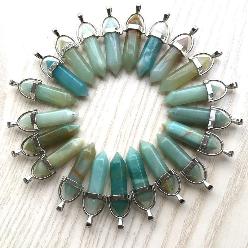 32X8mm Amazonite Hexagonal Crystal Stone Charms Pendants for Jewelry Making