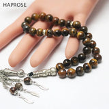 33 Beads Africa Tiger Eye Stone Round Shape 8mm Tasbih Allah Rosary Prayer Beads