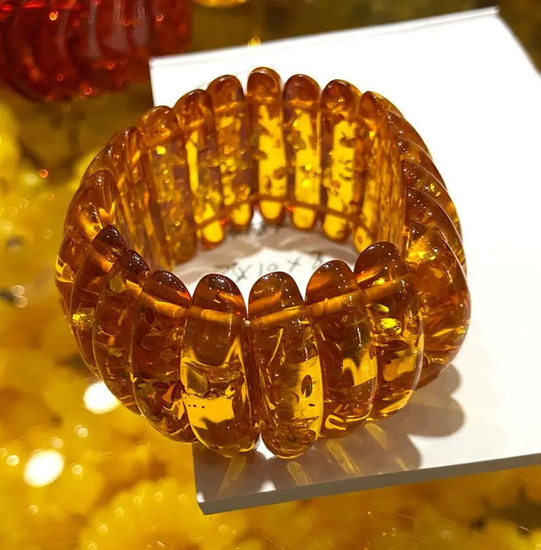 Mexican Amber Beeswax Bead Bracelet 35x10x8mm Natural