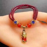 3Row Garnet Jade Pixiu Charm Bangle Women Healing Jewelry Bracelet