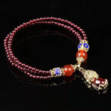 3Row Garnet Jade Pixiu Charm Bangle Women Healing Jewelry Bracelet