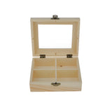4 Grids Unpainted Wood Jewelry Storage Box Case With Glass Lid