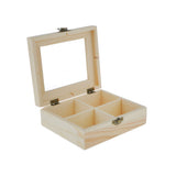 4 Grids Unpainted Wood Jewelry Storage Box Case With Glass Lid
