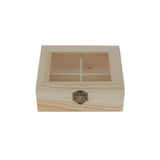 4 Grids Unpainted Wood Jewelry Storage Box Case With Glass Lid