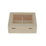 4 Grids Unpainted Wood Jewelry Storage Box Case With Glass Lid