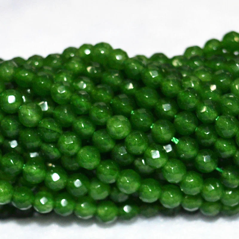 4mm Faceted Dark Green Emerald Gemstone Round Beads 15'' Strand