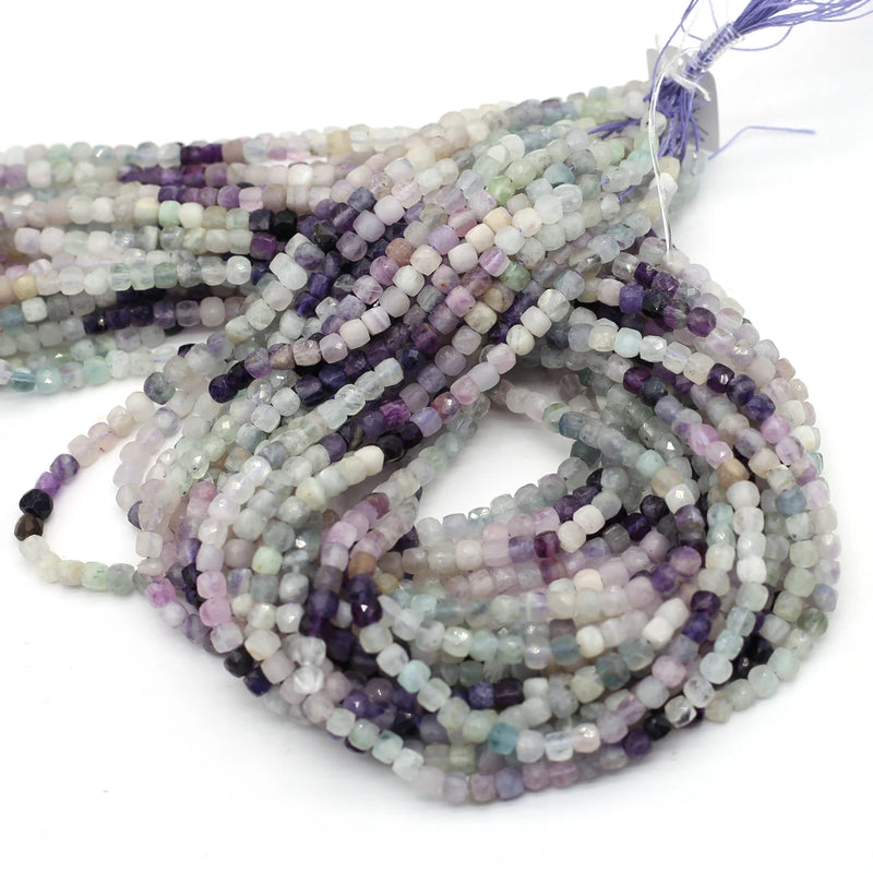 4mm Fluorite Morganite Cube Beads Faceted Square Loose Spacer Beads Quartz 14''