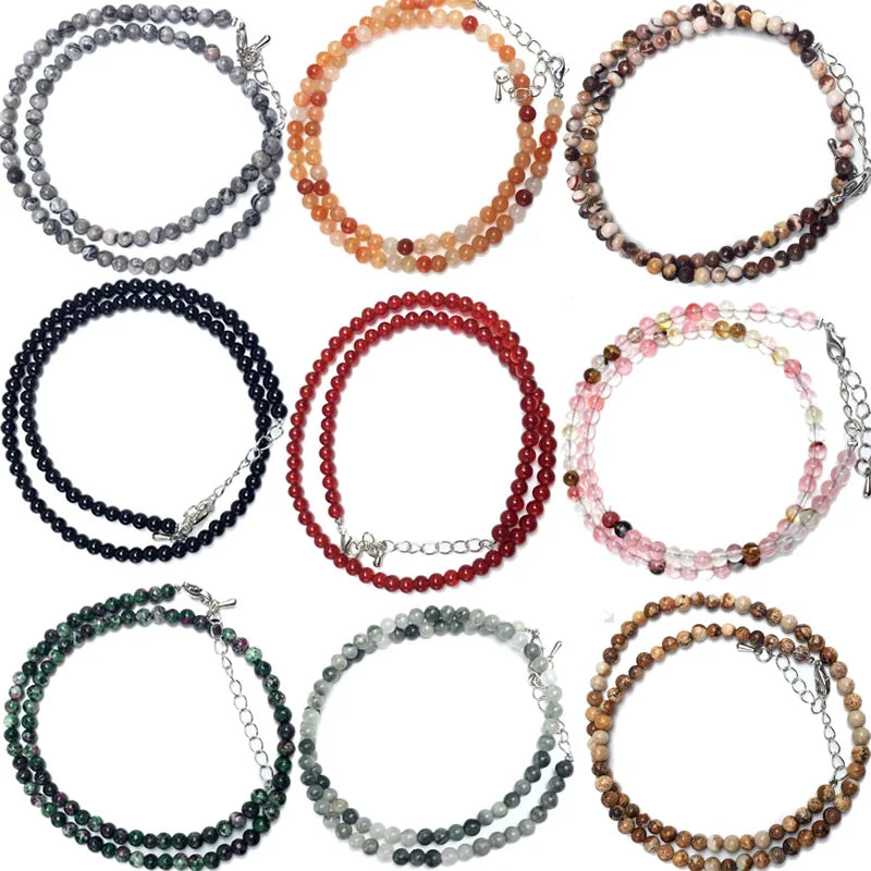 4mm Pink Crystal Quartz Agate Beads Necklace Garnet Bracelet Choker