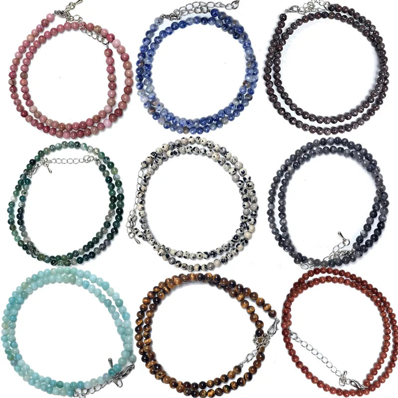 4mm Tiger Eye Sodalite Amazonite Labradorite Beads Necklace
