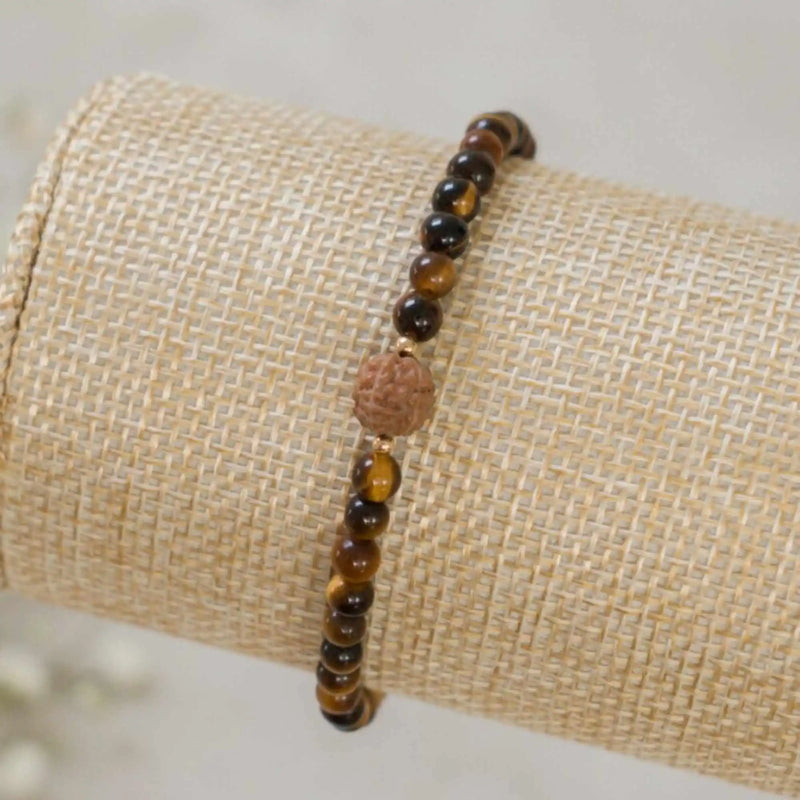 Tiger's eye Rudraksha Bracelet 14K Fill Pray Wrist Beaded