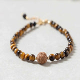 Tiger's eye Rudraksha Bracelet 14K Fill Pray Wrist Beaded