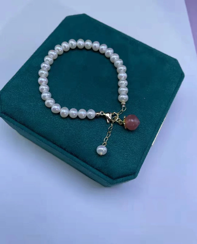 6-7mm Freshwater Pearl Agate Bracelet with Golden Clasp