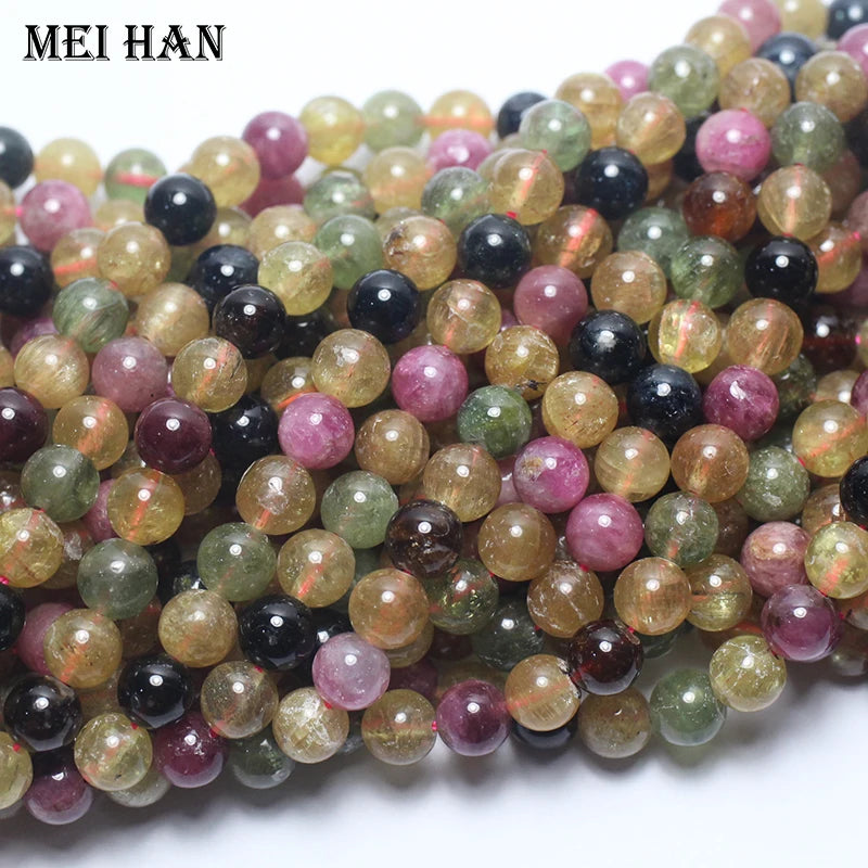 6mm Tourmaline Smooth Round Loose Stone Beads for DIY Jewelry Making
