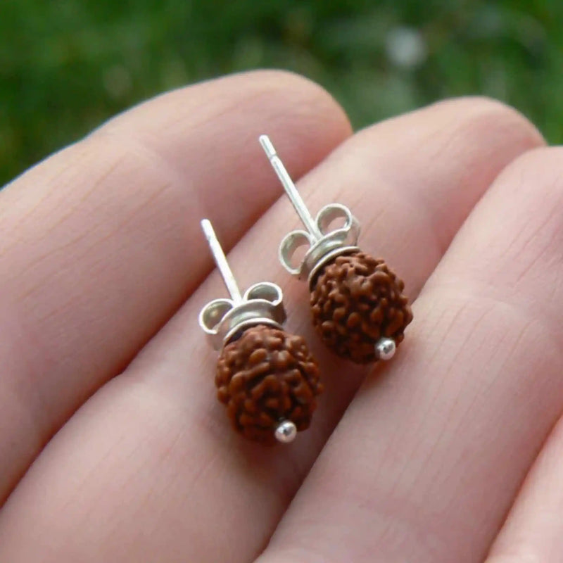 Brown Rudraksha Beads Silver Earrings for Mother's Halloween Gift
