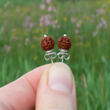 Brown Rudraksha Beads Silver Earrings for Mother's Halloween Gift