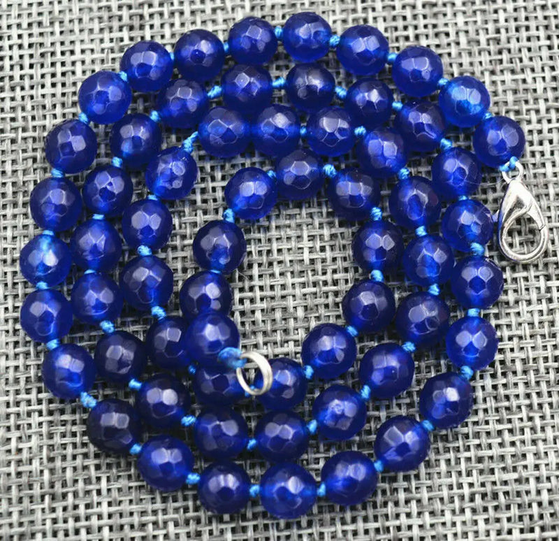 6mm Faceted Sapphire Round Gems Beads Necklace 18''