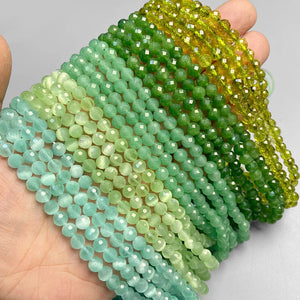 6mm Green Stone Beads Faceted Cat Eye Aventurine Peridots Jades Gem Bead