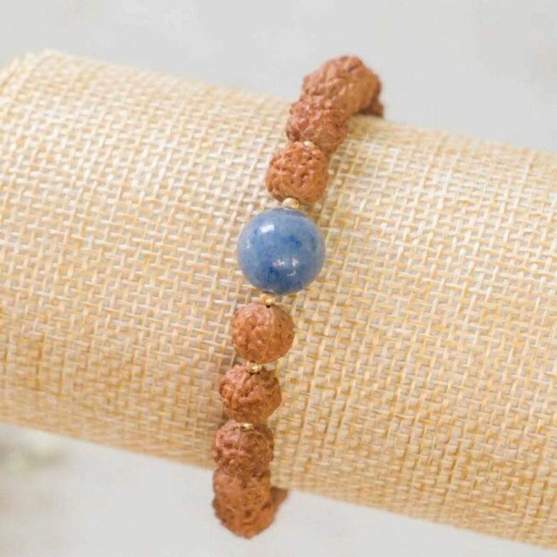 6mm Brown Rudraksha 10mm Aventurine 14K Bracelet Chain Mental Emotional Wrist