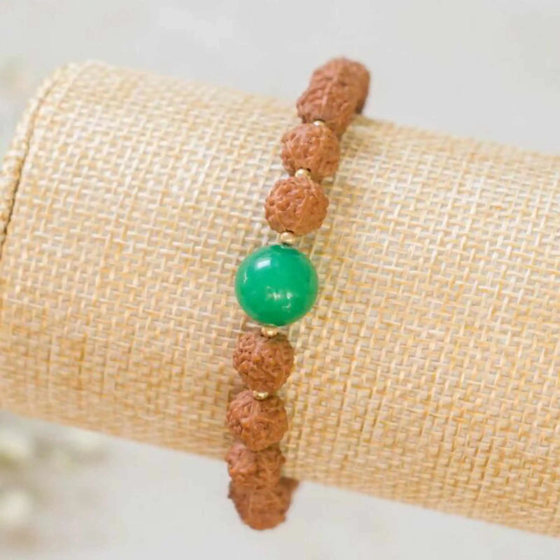 6mm Rudraksha 10mm Green Aventurine 14K Bracelet Chain Lucky Wrist Healing