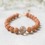 6mm Brown Rudraksha 10mm Smoky Quartz Bracelet 14K Chain Seven Chakras