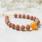 6mm Brown Rudraksha 10mm Yellow Calcite 14K Fill Bracelet Taseel Calming