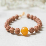 6mm Brown Rudraksha 10mm Yellow Calcite 14K Fill Bracelet Taseel Calming