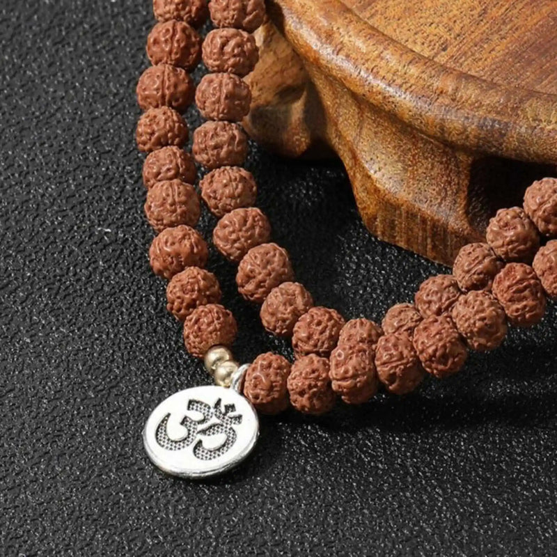 6mm Brown Round Rudraksha Beads Tibet Silver Bracelet Mental Wristband