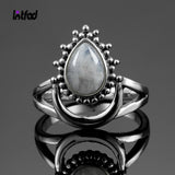 Vintage Moonstone Water Drop Ring 925 Silver Wedding Party Jewelry