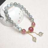 Labradorite & Strawberry Quartz Round Bracelet 14kgp for Women