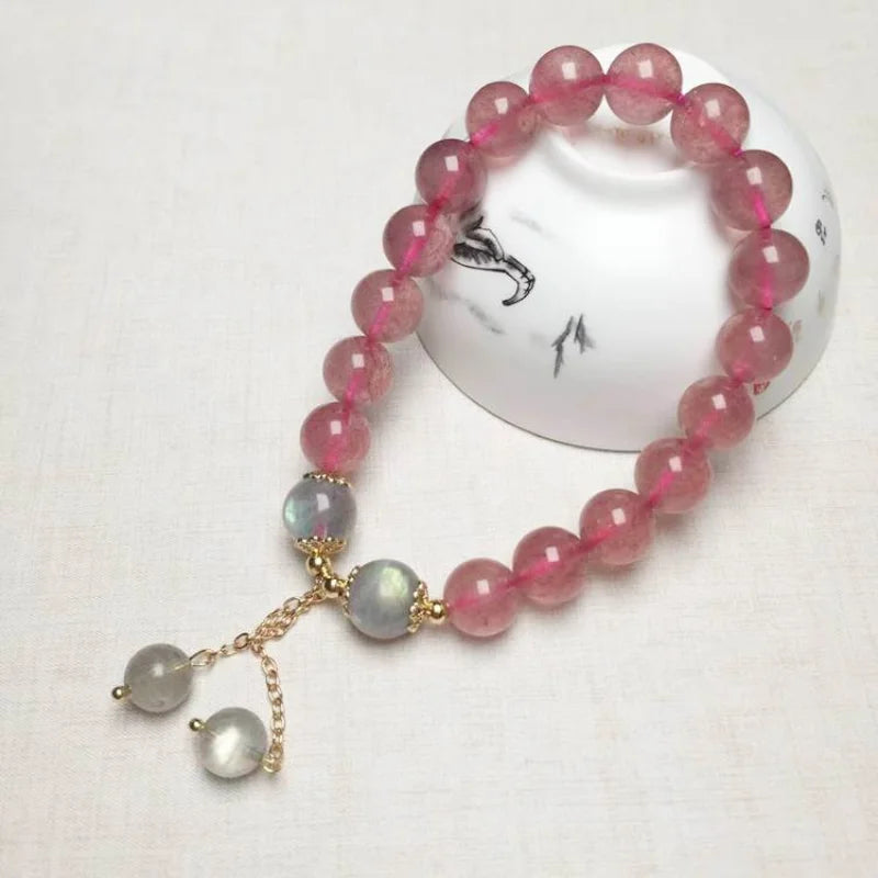 Labradorite & Strawberry Quartz Round Bracelet 14kgp for Women