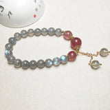 Labradorite & Strawberry Quartz Round Bracelet 14kgp for Women