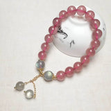 Labradorite & Strawberry Quartz Round Bracelet 14kgp for Women