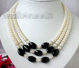 3Strands Freshwater Pearl Jade Necklace 7-8mm