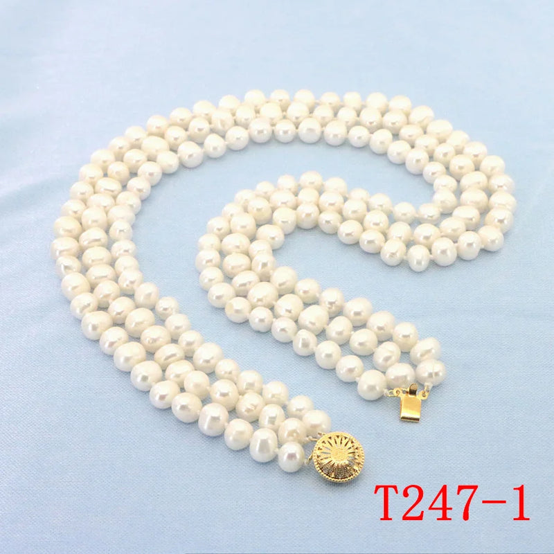 7-8mm Freshwater Pearl Necklace 3 Row Multicolor Female Four Seasons Collar T247