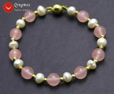 Akoya Pearl & Pink Quartz Beads Bracelet 7.5''