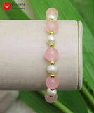 Akoya Pearl & Pink Quartz Beads Bracelet 7.5''