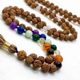 7-8mm Brown Round Rudraksha 7 Chakras 108 Knot Necklace Wrist Cuff