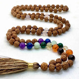 7-8mm Brown Round Rudraksha 7 Chakras 108 Knot Necklace Wrist Cuff
