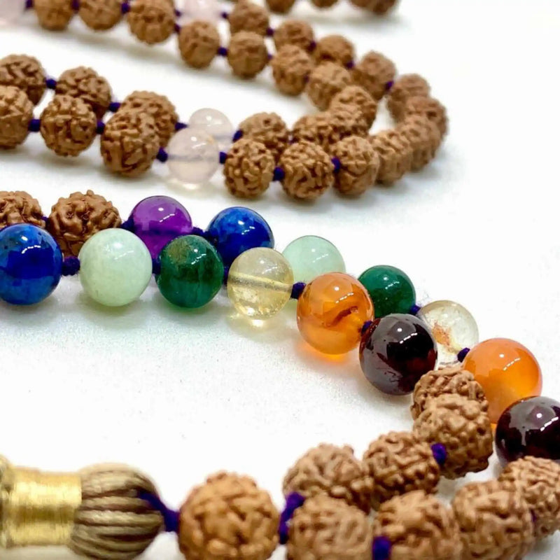 7-8mm Brown Round Rudraksha 7 Chakras 108 Knot Necklace Wrist Cuff