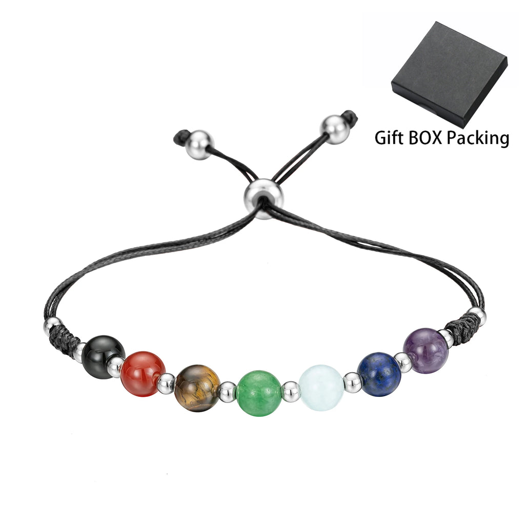 7 Chakra Stone Bracelet Adjustable Vintage Bohomia Bangle Womens/Girls/Child