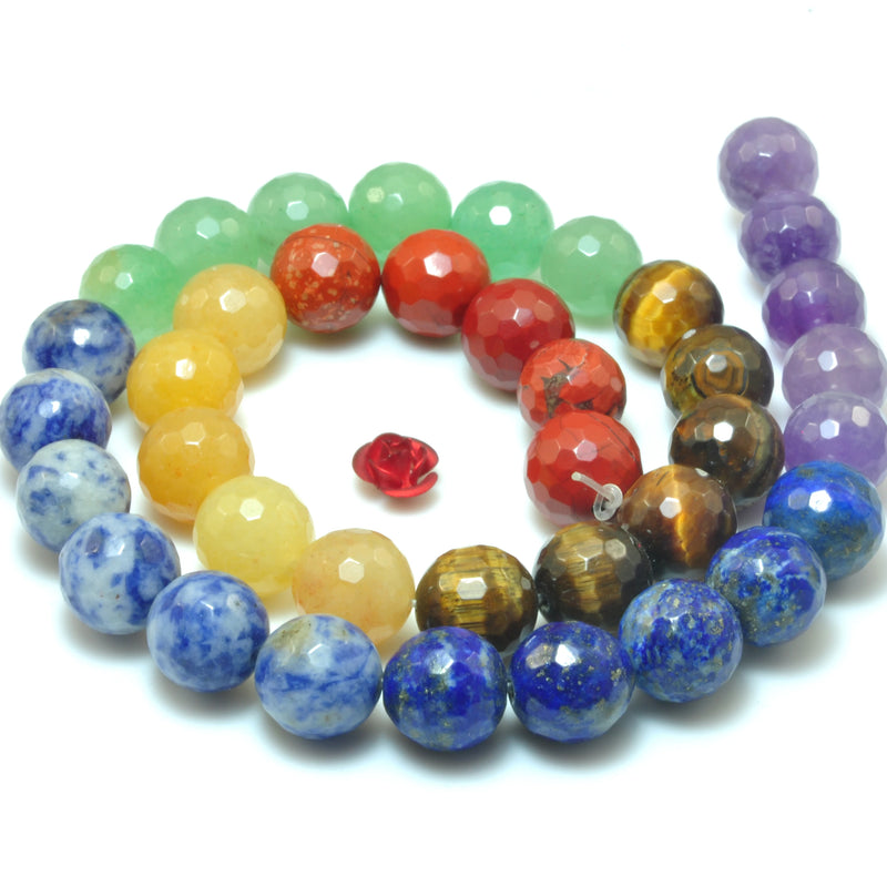 7 Chakra Stones Faceted Round Loose Beads DIY Jewelry Making