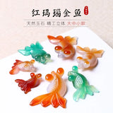 Natural 7A Agate Fish Hand-Carved Red Green Jade Pendant