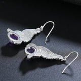 Vintage Ethnic Style 8*10MM Amethyst Drop Earrings 925 Sterling Silver Fine Gift