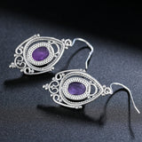 8*10MM Amethyst Earrings 925 Silver Retro Style Ear Jewelry Gift