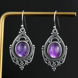 8*10MM Amethyst Earrings 925 Silver Retro Style Ear Jewelry Gift