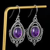 8*10MM Amethyst Earrings 925 Silver Retro Style Ear Jewelry Gift